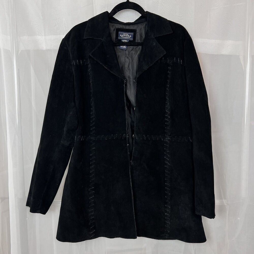 Sonoma black genuine suede leather jacket XL patchwork lace up western witchy